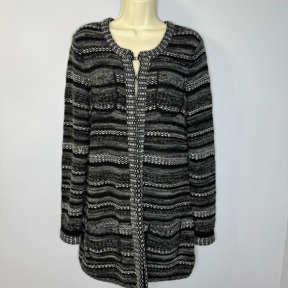 C by Bloomingdales Merino Wool Blend Striped Duster Cardigan Long Sleeve Sz M - Picture 1 of 8